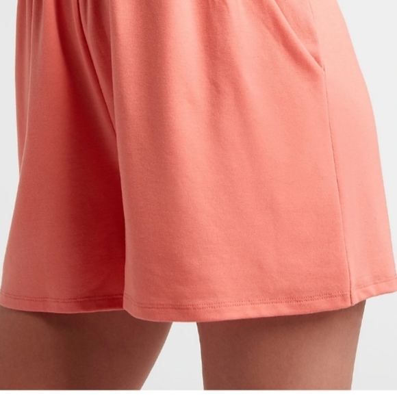 Express V-Neck Short Sleeve Lounge Romper, Coral Peach - Picture 4 of 6